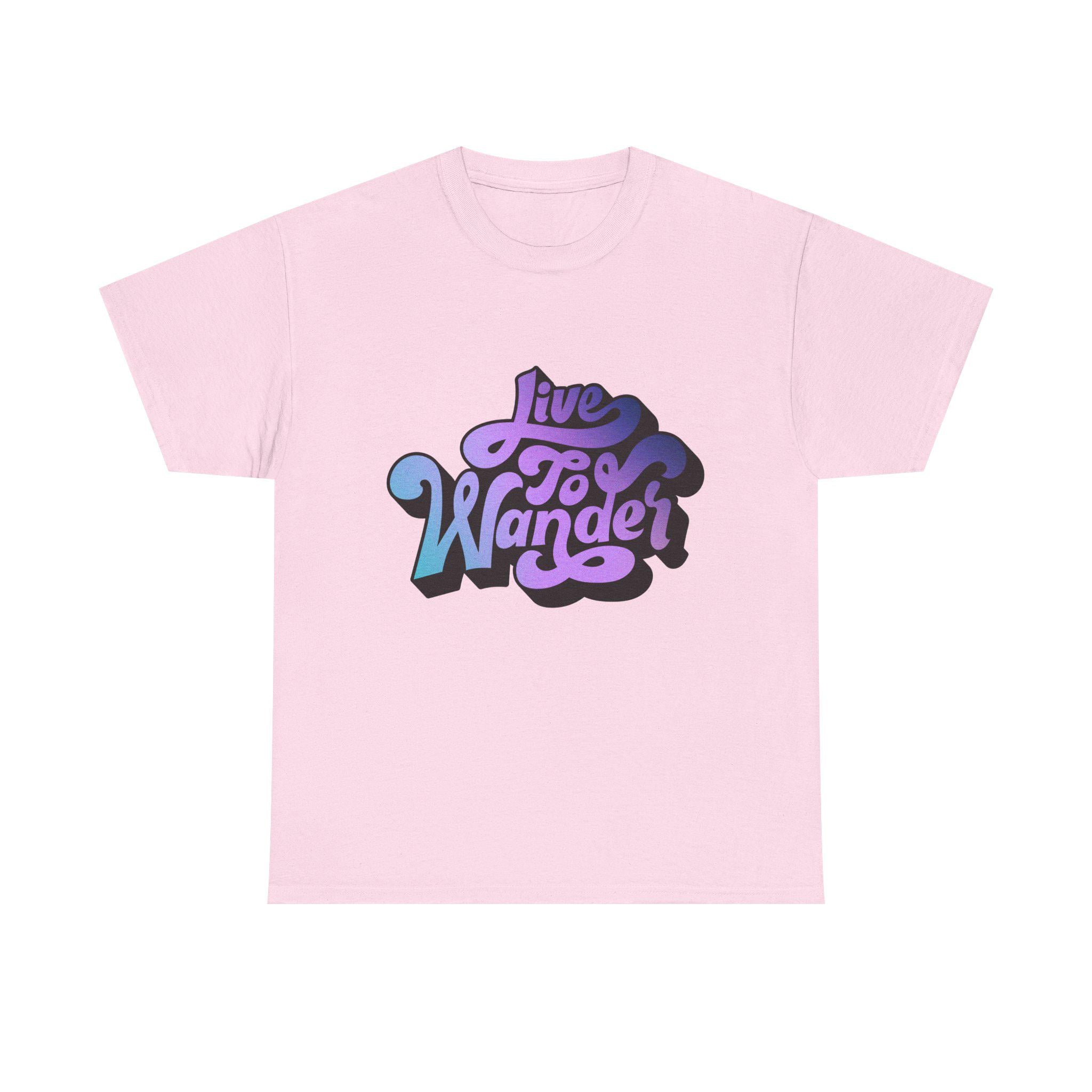 Live To Wander graphic tee | Travel lettering shirt, purple blue retro design