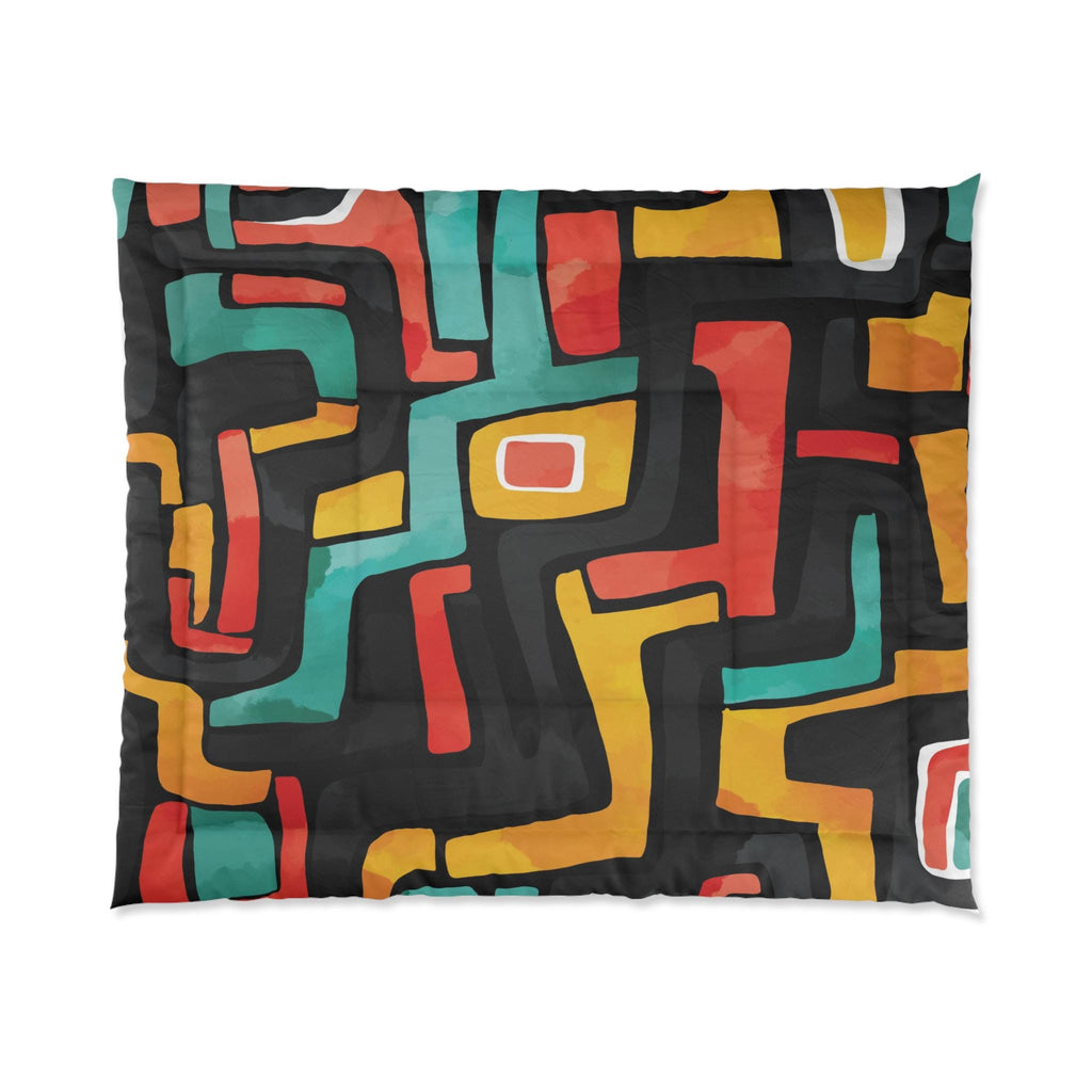 Abstract Geo Maze Comforter | Colorful Mid Century Modern Pattern