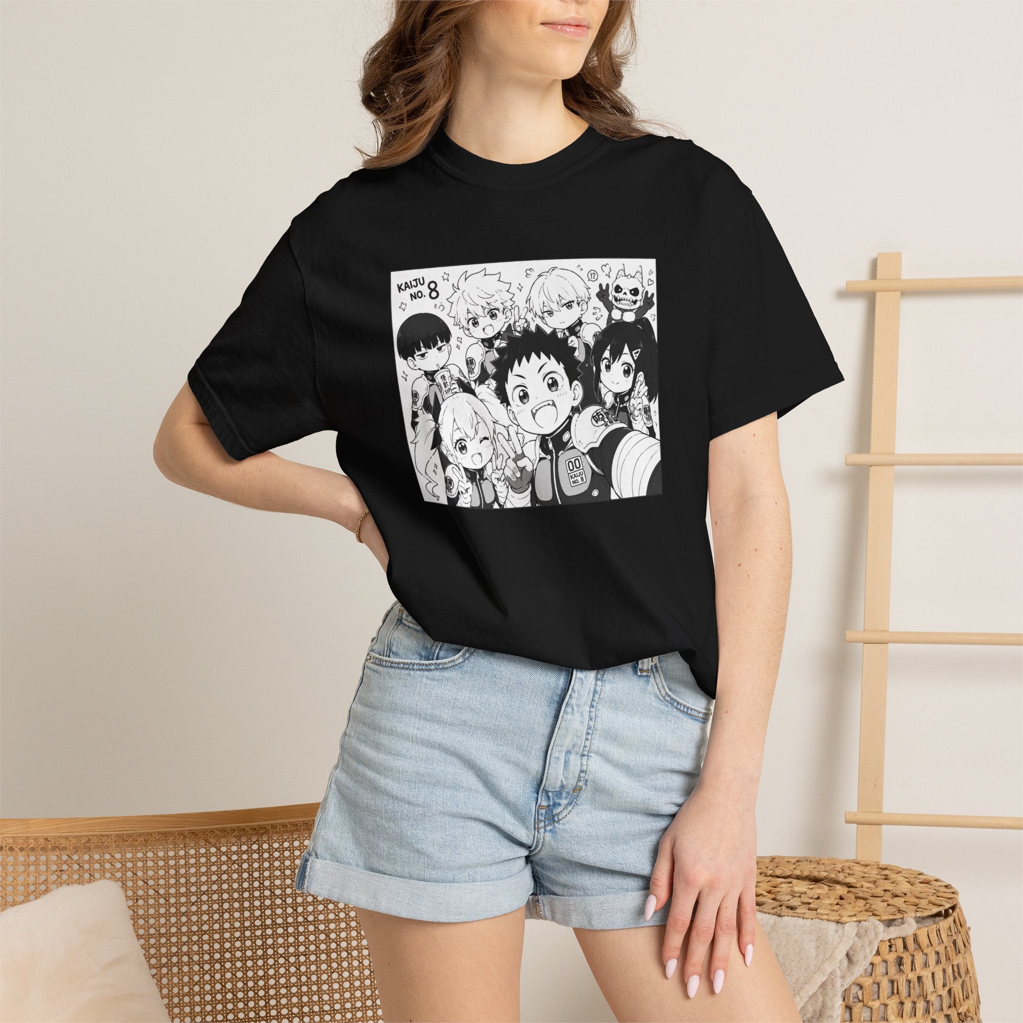 Anime Chibi Characters T-shirt | Black White Manga Panel Tee