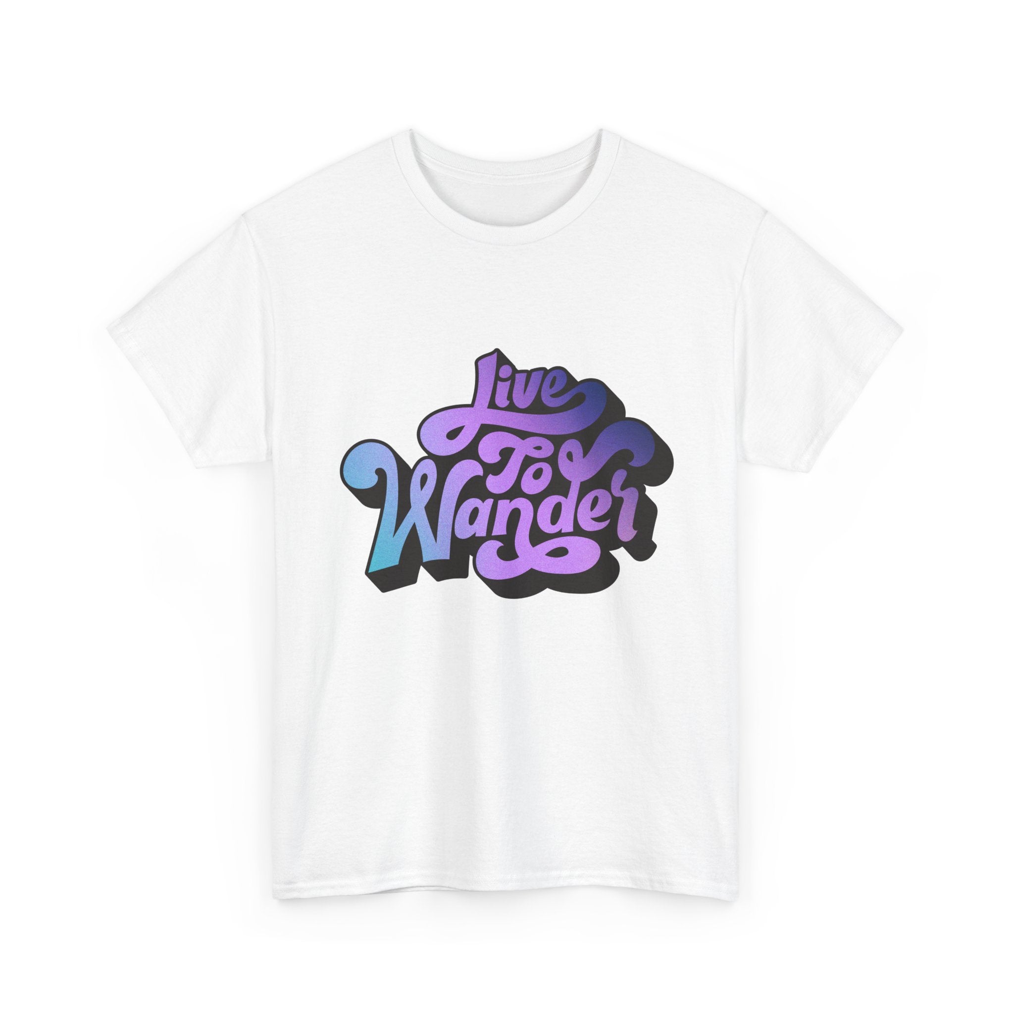 Live To Wander graphic tee | Travel lettering shirt, purple blue retro design