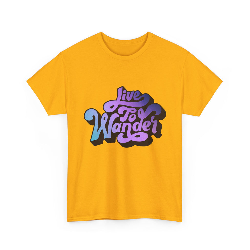 Live To Wander graphic tee | Travel lettering shirt, purple blue retro design