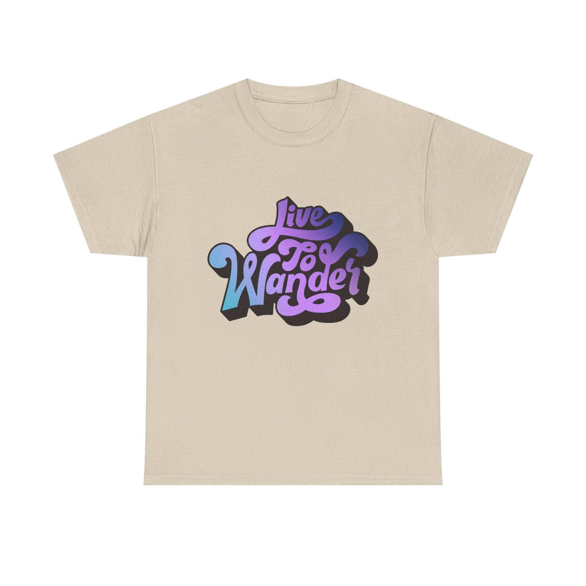 Live To Wander graphic tee | Travel lettering shirt, purple blue retro design