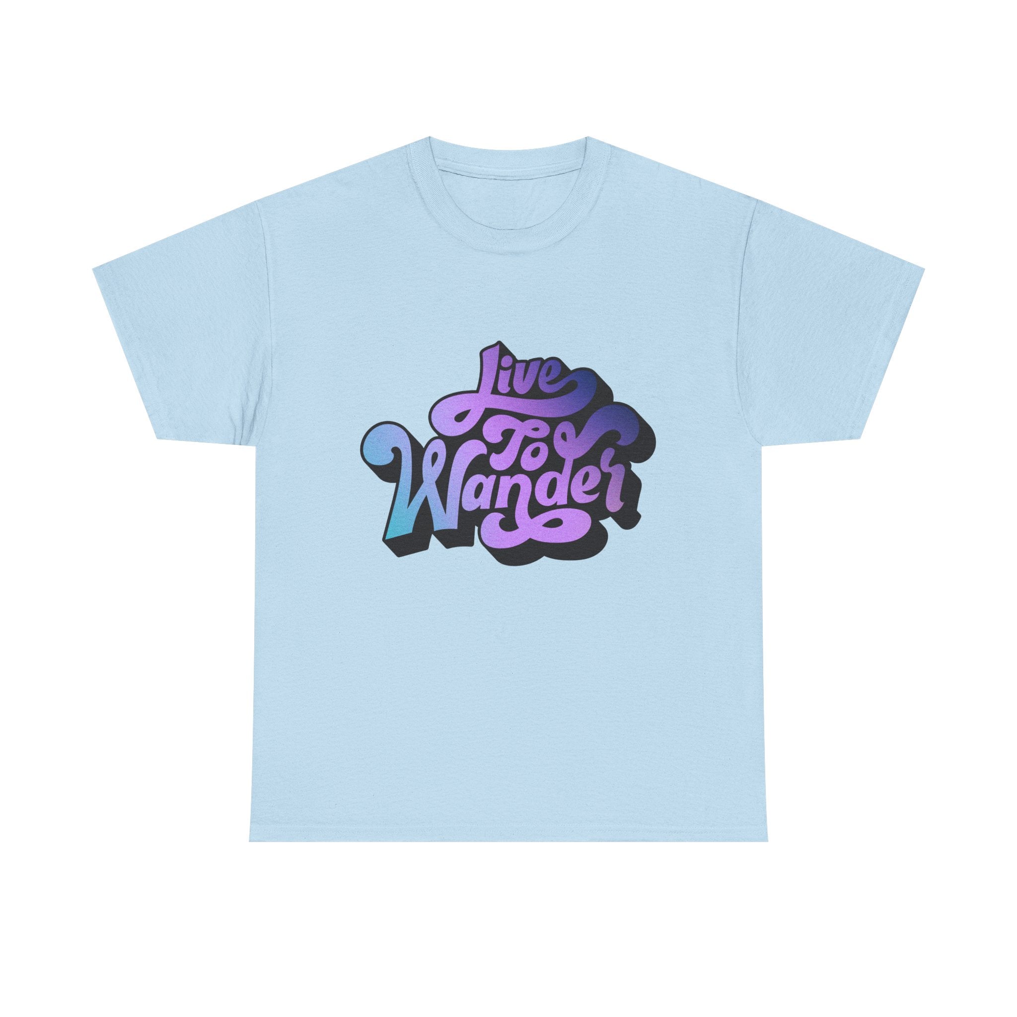 Live To Wander graphic tee | Travel lettering shirt, purple blue retro design