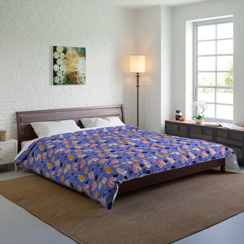 Abstract Rainbow Hearts Comforter | Purple Floral Pattern Bedding