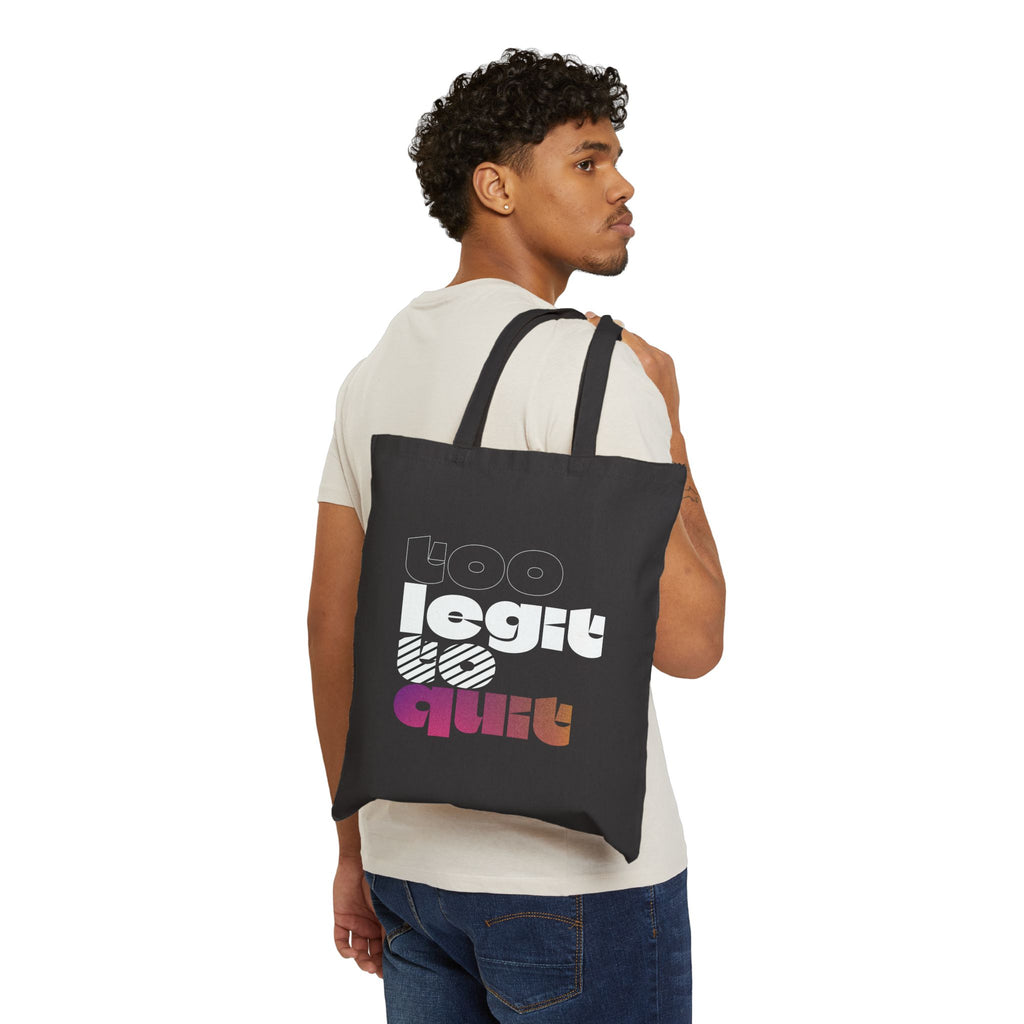 Too Legit to Quit Tote Bag | Retro Typography, Rainbow Fade