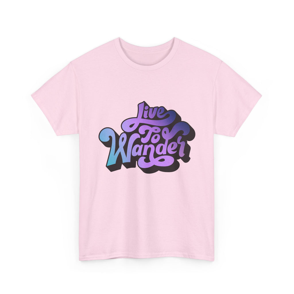 Live To Wander graphic tee | Travel lettering shirt, purple blue retro design