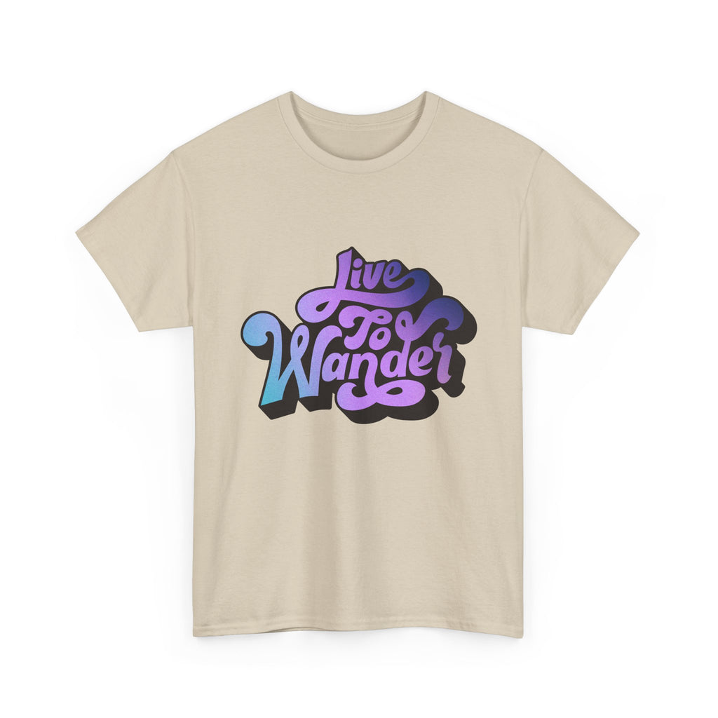 Live To Wander graphic tee | Travel lettering shirt, purple blue retro design