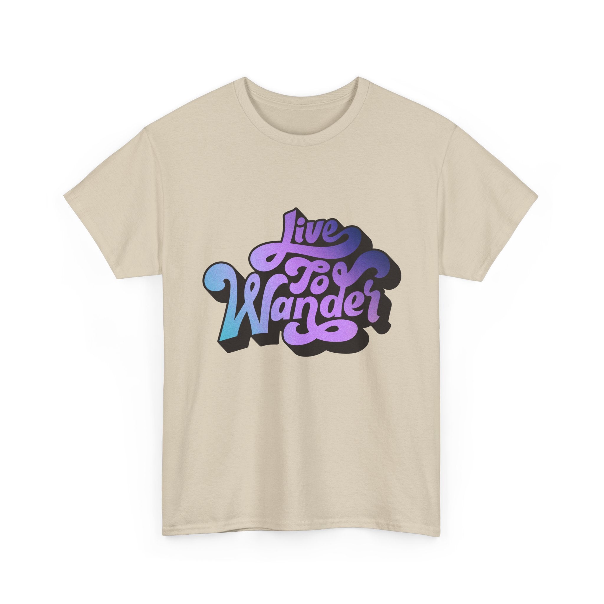 Live To Wander graphic tee | Travel lettering shirt, purple blue retro design