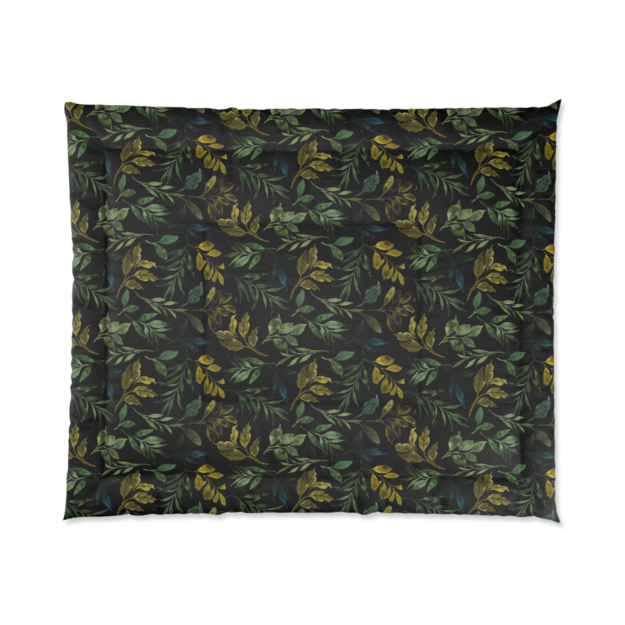 Dark Green Leaf Pattern Comforter | Botanical Foliage Bedding