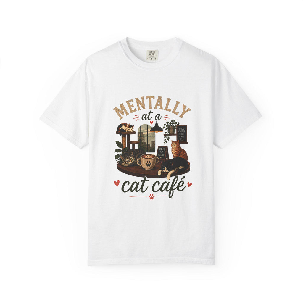 Cat Café T-Shirt | Cozy Feline Illustration, Cat Lover Apparel