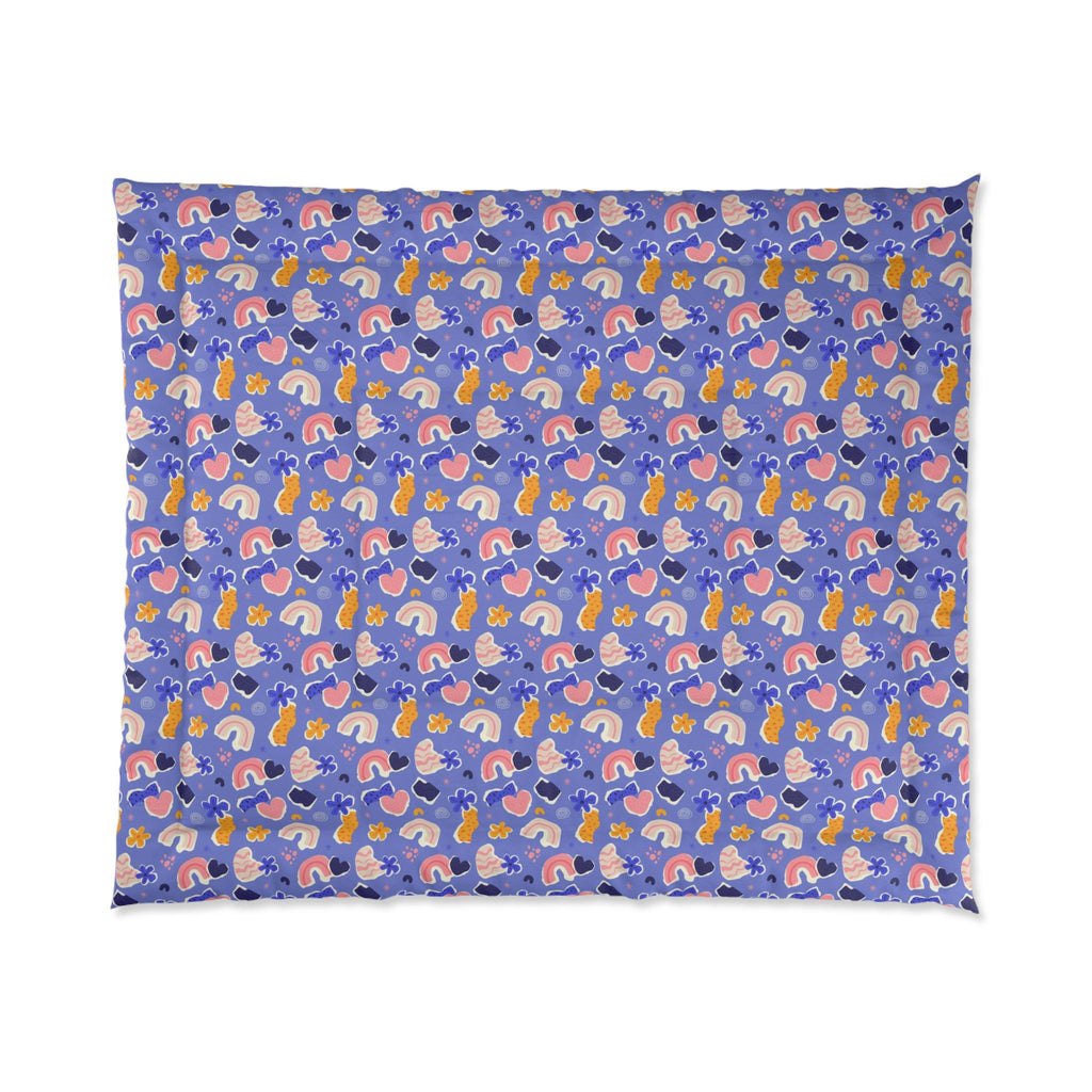 Abstract Rainbow Hearts Comforter | Purple Floral Pattern Bedding
