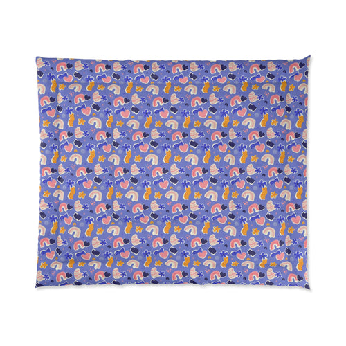 Abstract Rainbow Hearts Comforter | Purple Floral Pattern Bedding