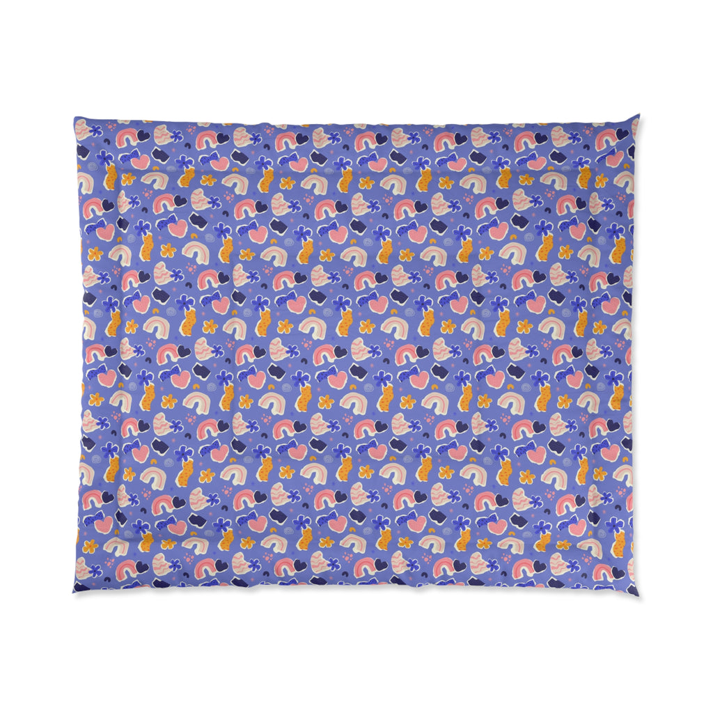 Abstract Rainbow Hearts Comforter | Purple Floral Pattern Bedding