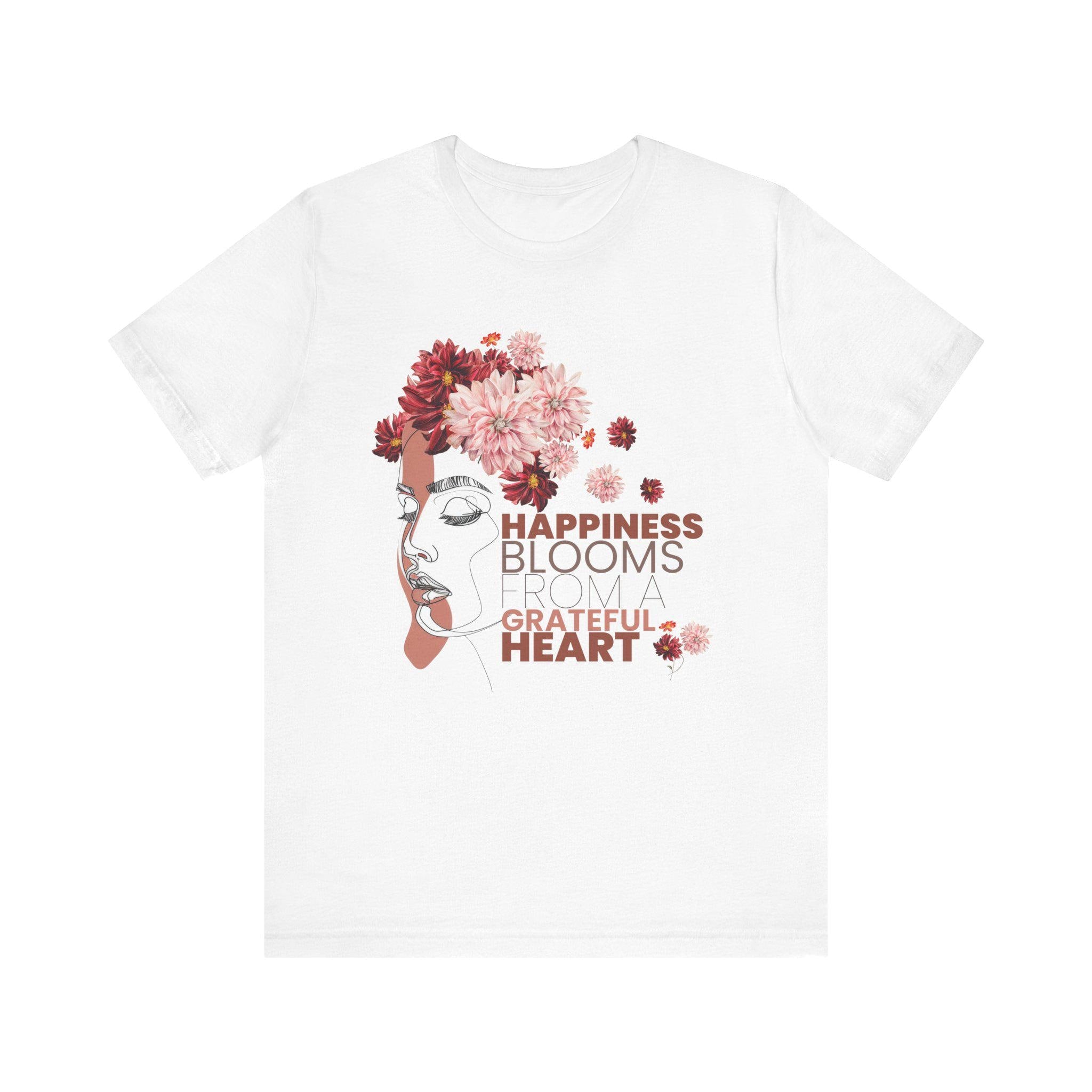 Happiness Blooms from a Grateful Heart Tee | Floral Face Illustration