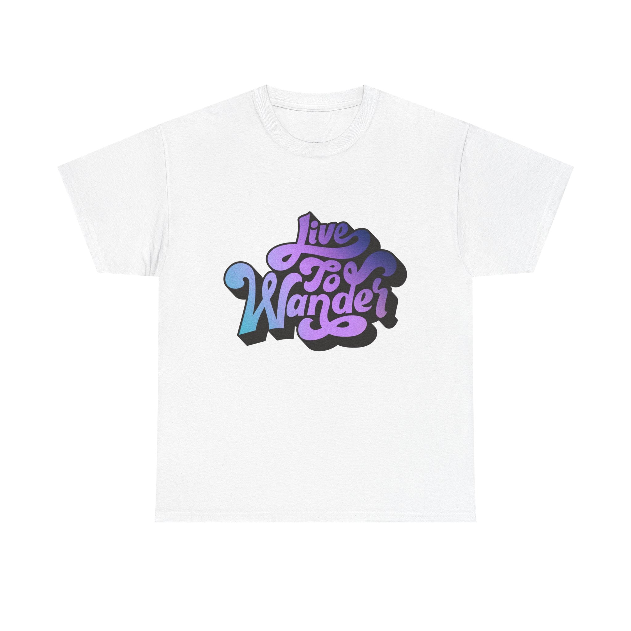 Live To Wander graphic tee | Travel lettering shirt, purple blue retro design