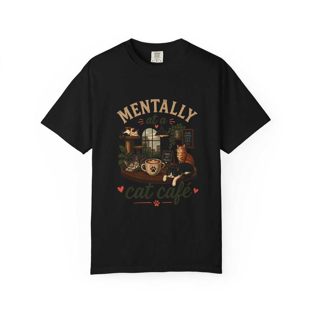 Cat Café T-Shirt | Cozy Feline Illustration, Cat Lover Apparel