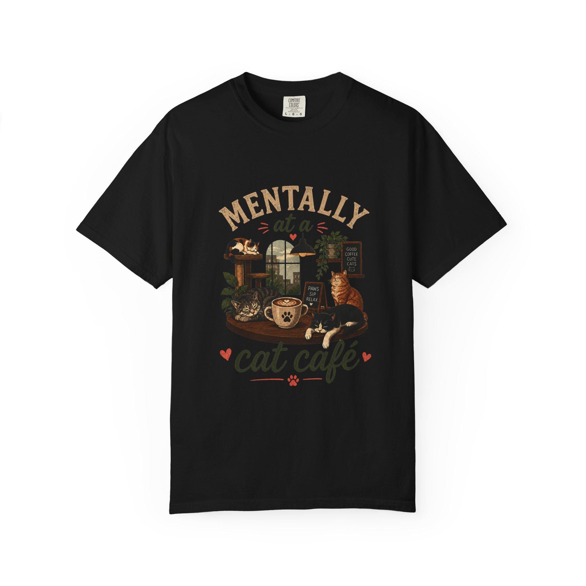 Cat Café T-Shirt | Cozy Feline Illustration, Cat Lover Apparel