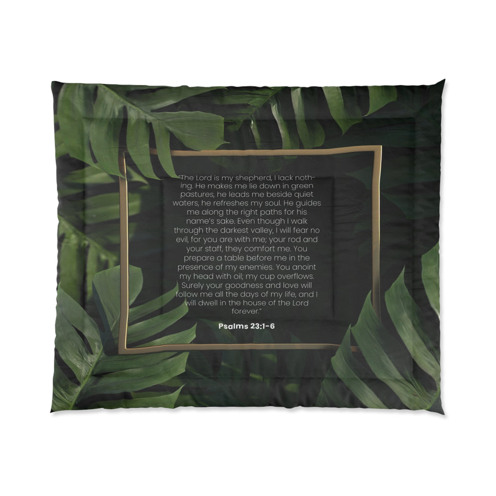 Psalms 23 Tropical Palm Leaves Comforter | Green Botanical Bedspread
