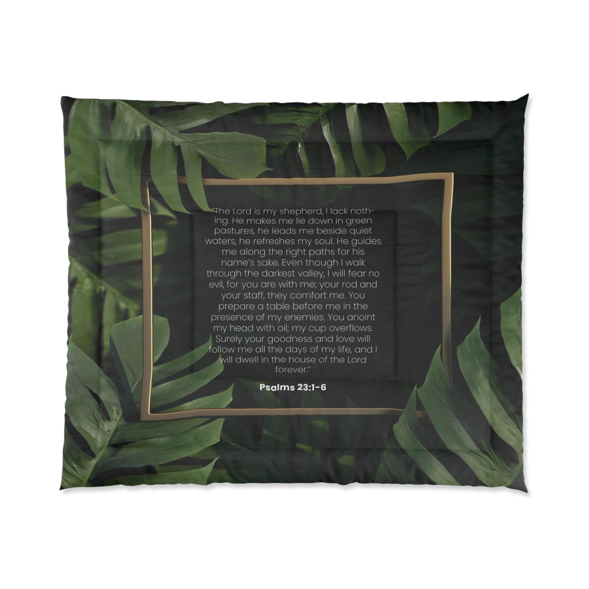 Psalms 23 Tropical Palm Leaves Comforter | Green Botanical Bedspread
