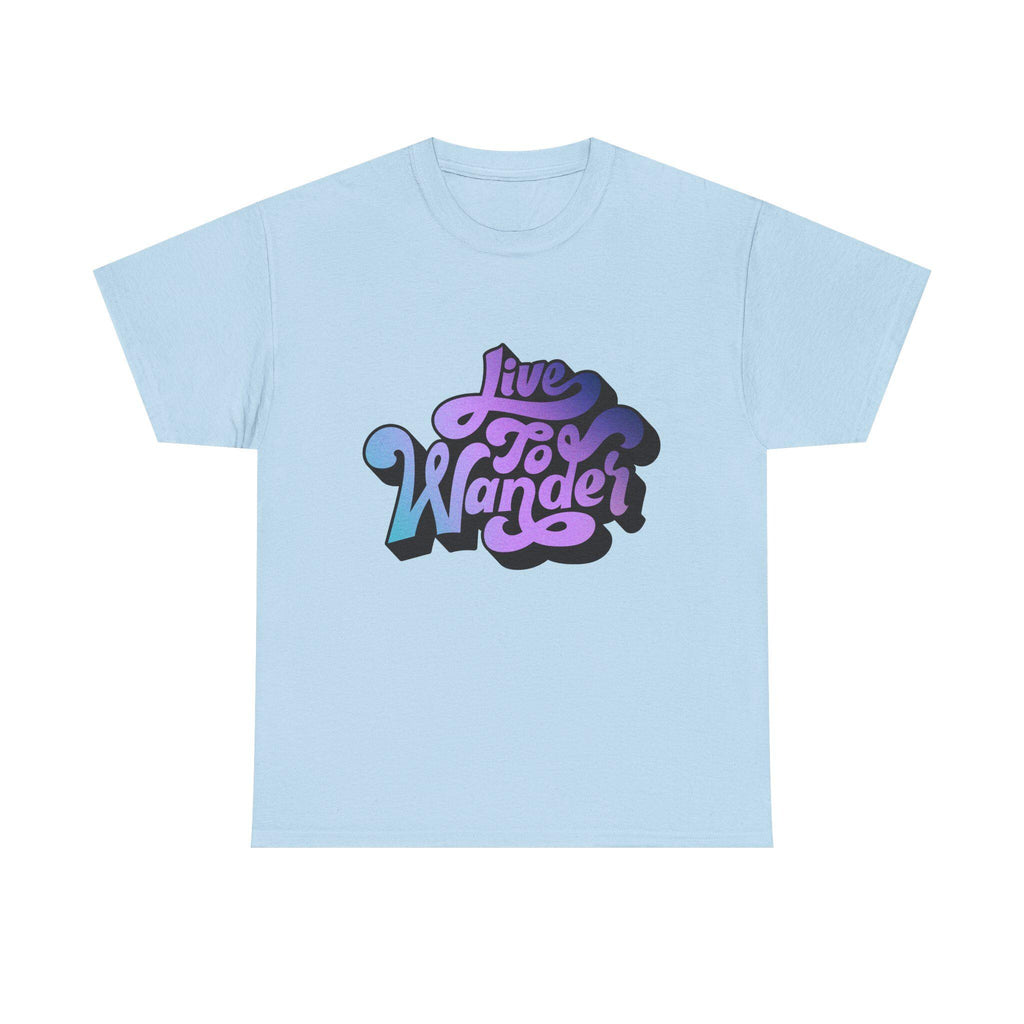Live To Wander graphic tee | Travel lettering shirt, purple blue retro design