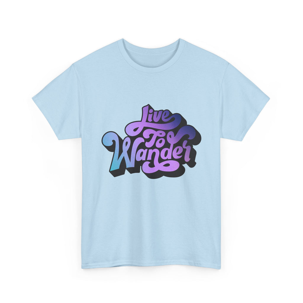 Live To Wander graphic tee | Travel lettering shirt, purple blue retro design