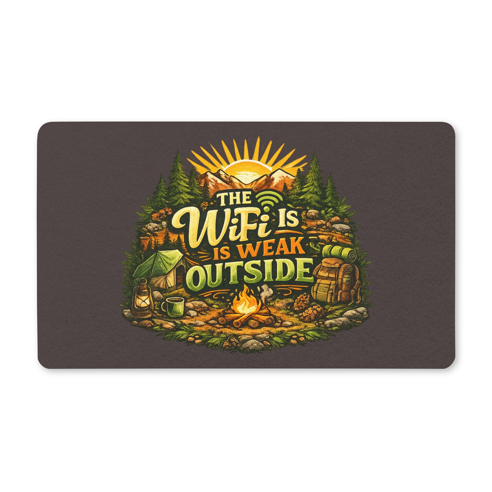 The WiFi Is Weak Outside Polyester Doormat | Camping Campfire Outdoor Theme
