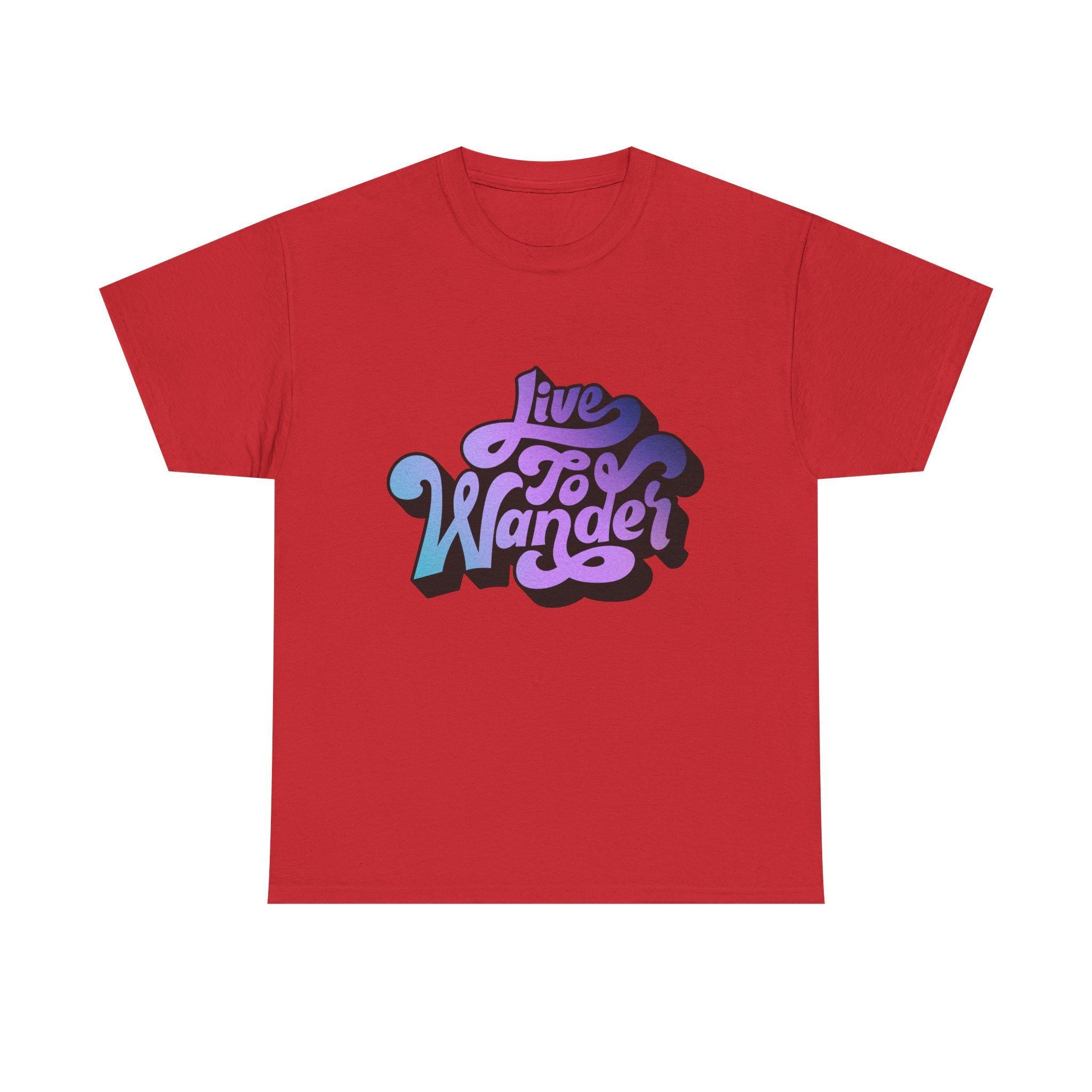 Live To Wander graphic tee | Travel lettering shirt, purple blue retro design