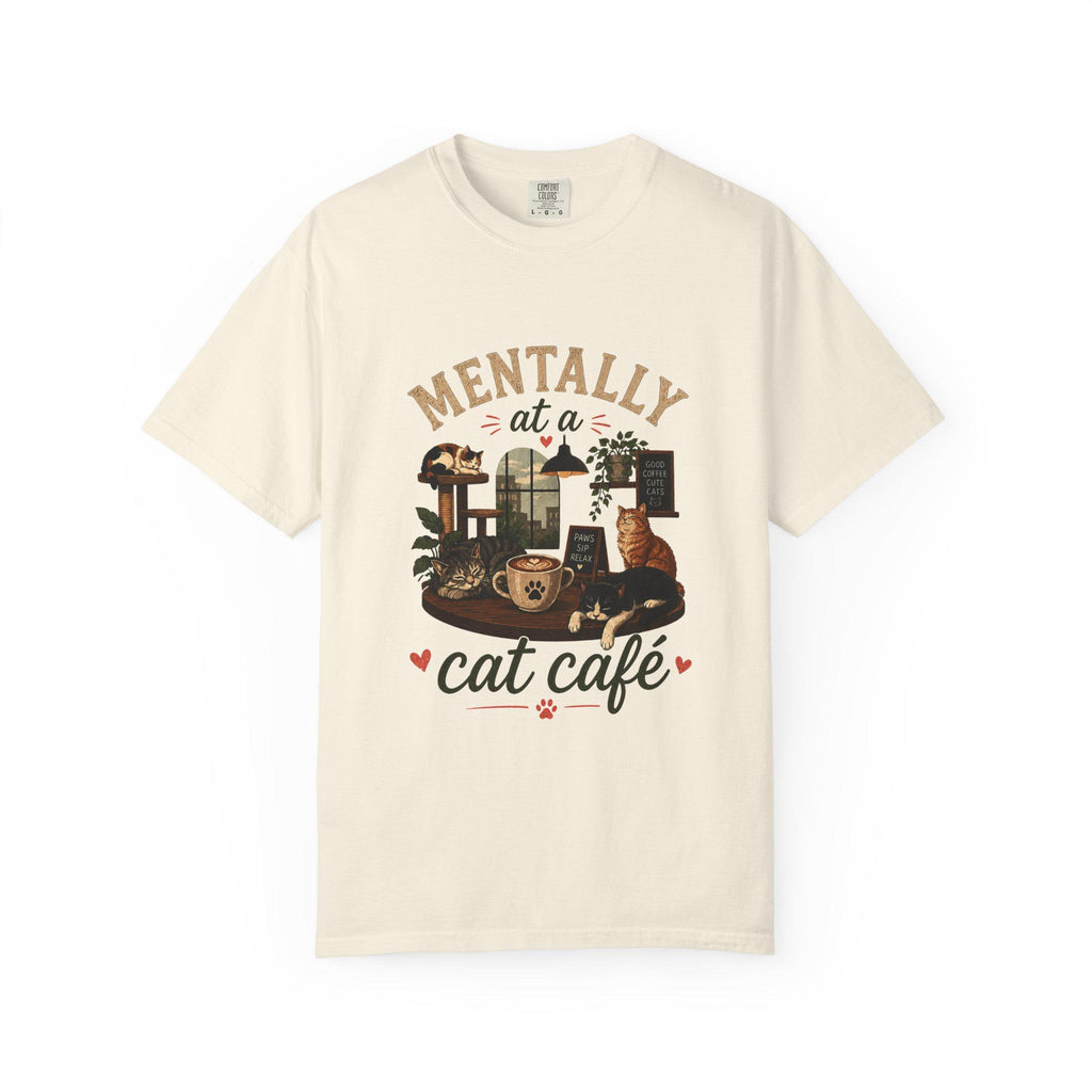 Cat Café T-Shirt | Cozy Feline Illustration, Cat Lover Apparel