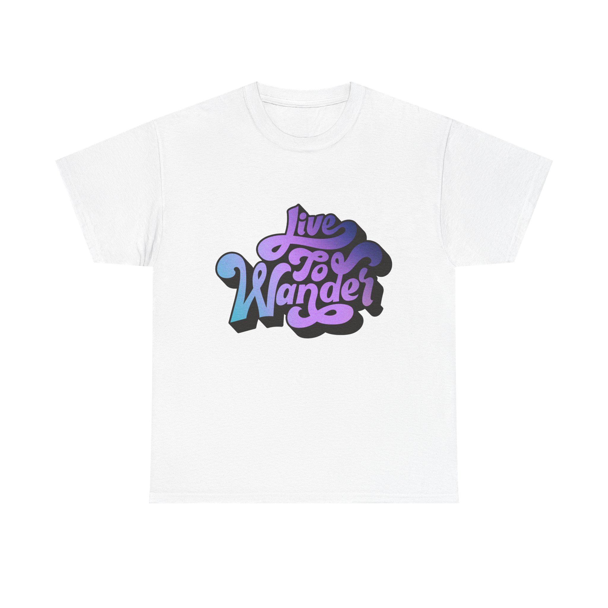 Live To Wander graphic tee | Travel lettering shirt, purple blue retro design