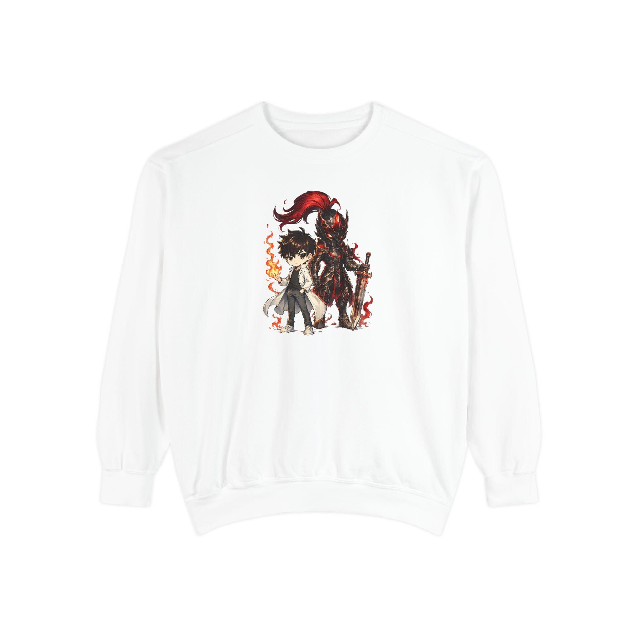 Dark Mage and Fiery Demon sweatshirt | Anime chibi wizard illustration