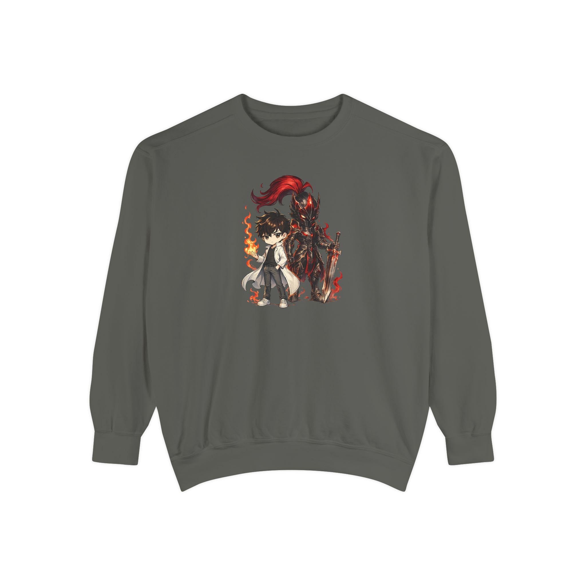 Dark Mage and Fiery Demon sweatshirt | Anime chibi wizard illustration