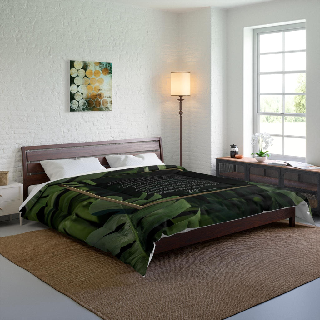 Psalms 23 Tropical Palm Leaves Comforter | Green Botanical Bedspread