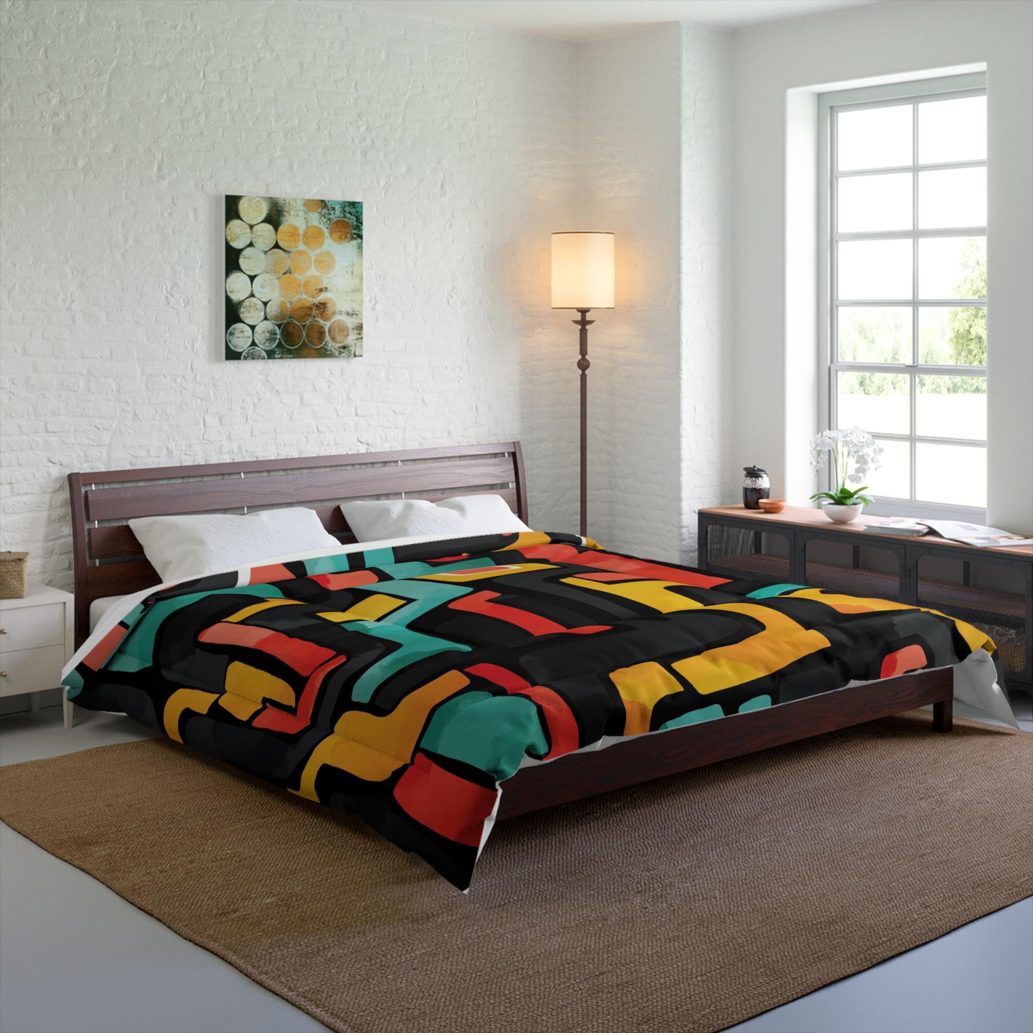Abstract Geo Maze Comforter | Colorful Mid Century Modern Pattern