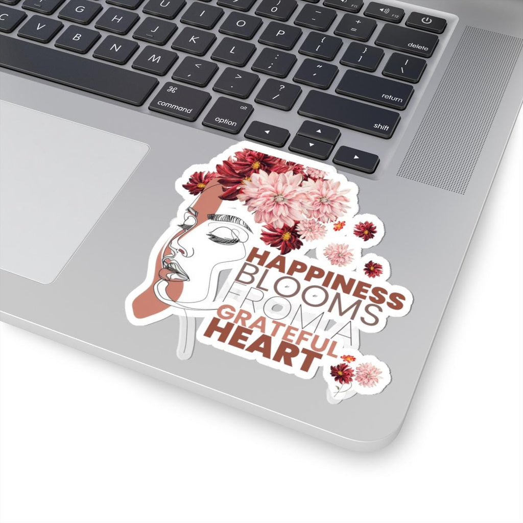 Line Art Face Floral Sticker | Happiness Blooms Grateful Heart Vinyl Decal