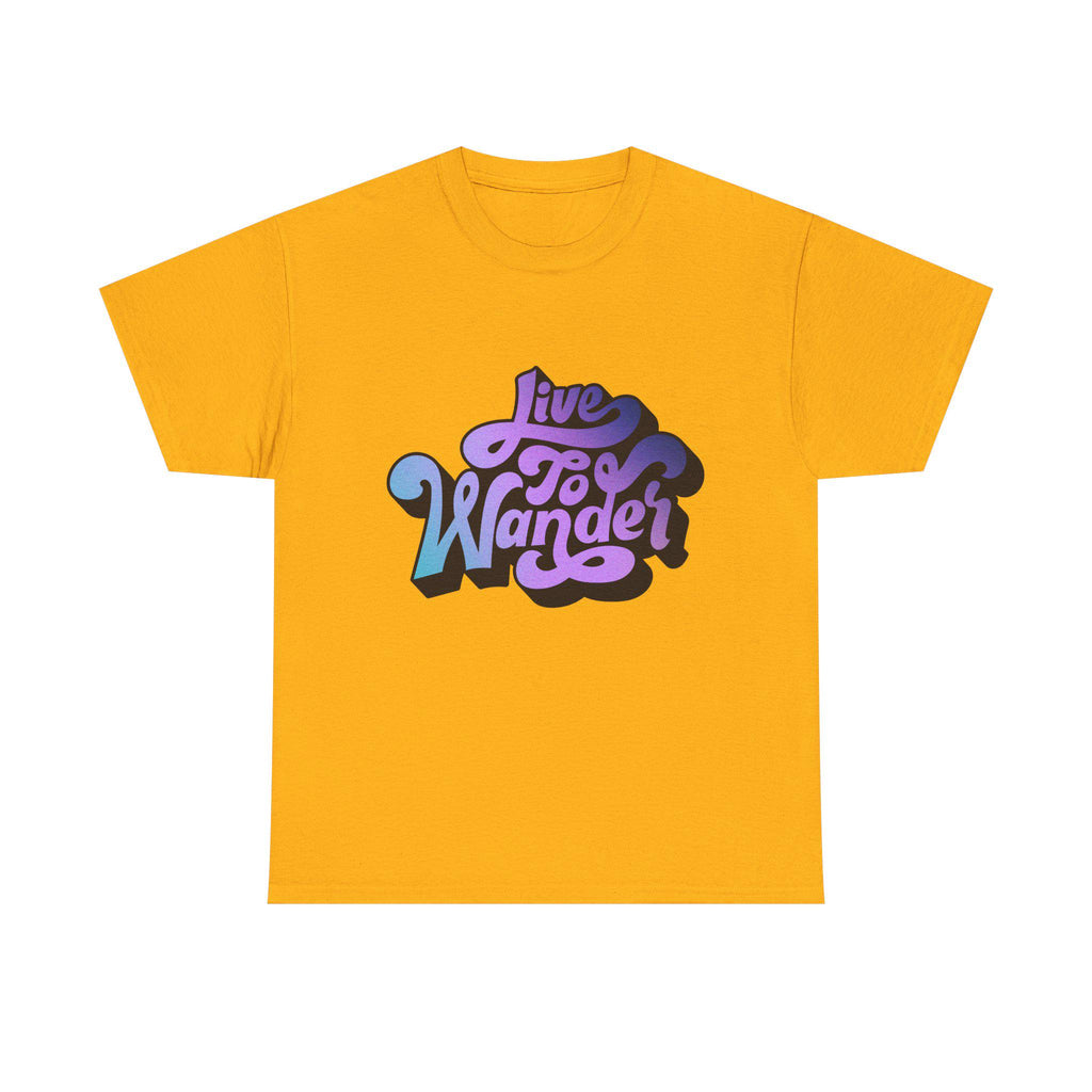 Live To Wander graphic tee | Travel lettering shirt, purple blue retro design