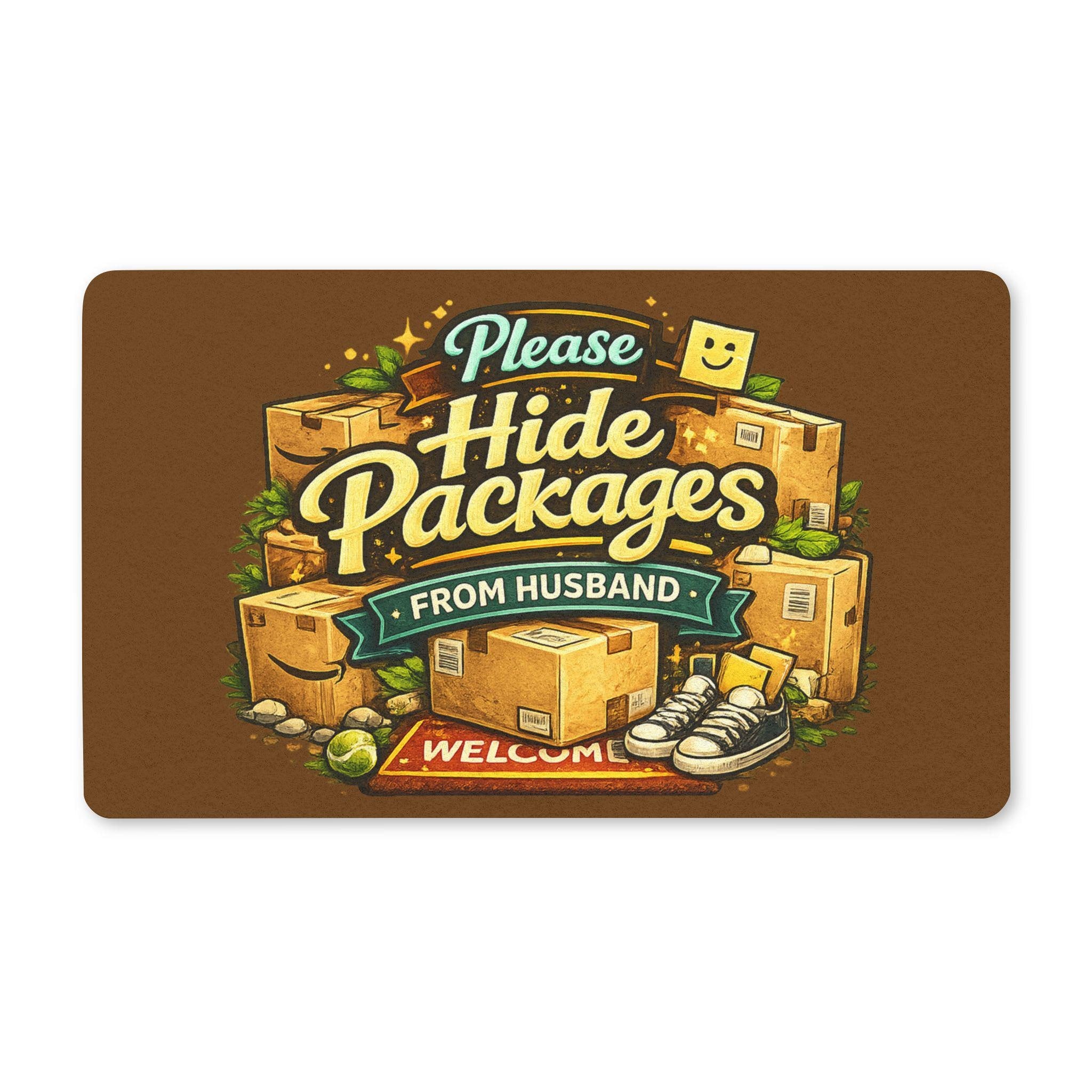 Please Hide Packages from Husband Doormat | Funny Porch Welcome Mat