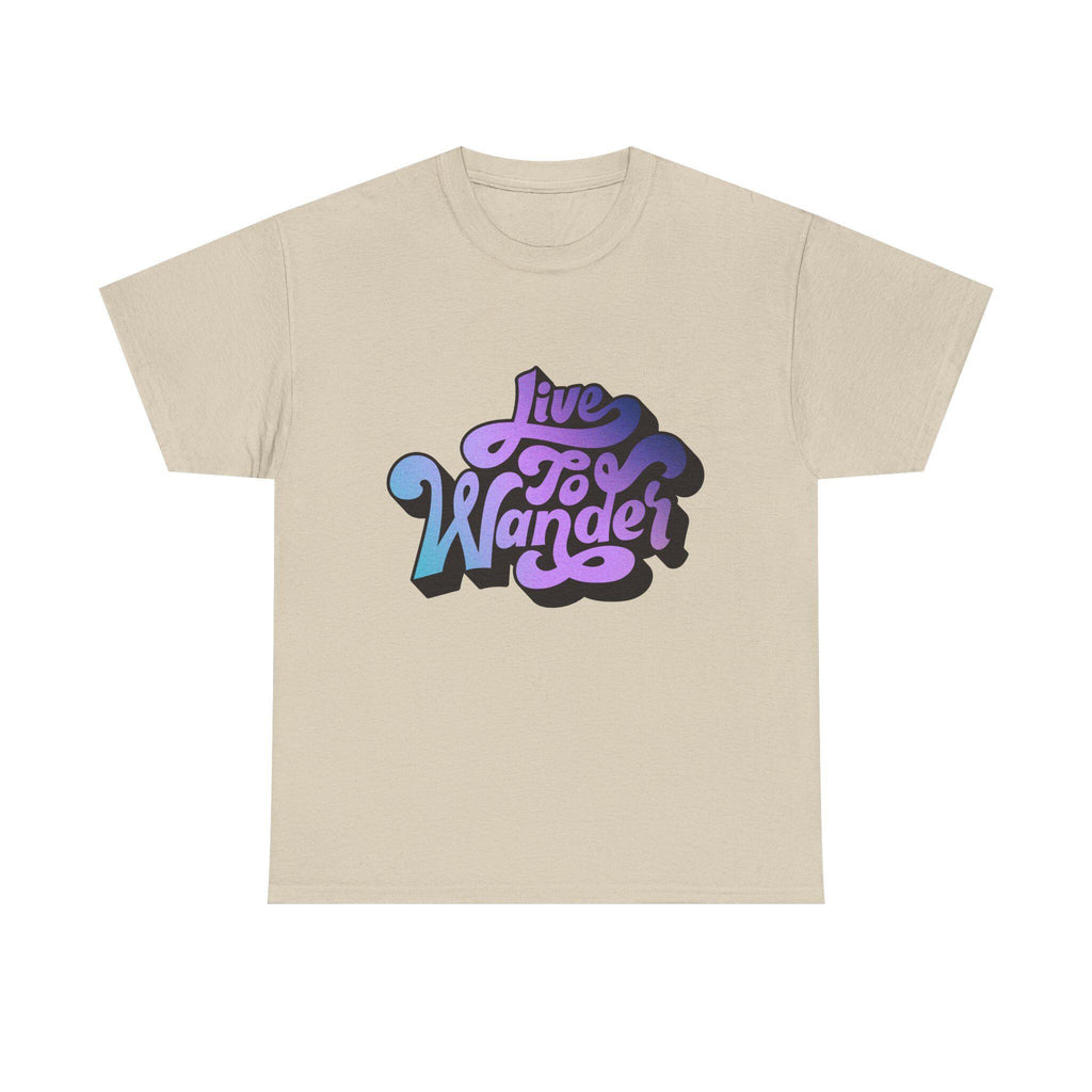 Live To Wander graphic tee | Travel lettering shirt, purple blue retro design